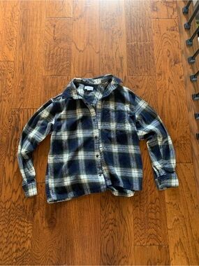 GAP Navy and Cream Plaid Button-Down Shirt